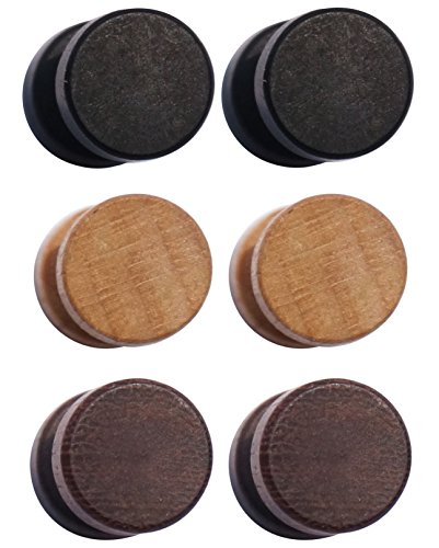 3 Pairs Wood Wooden Vintage Round Circle Fake Cheater Plugs Tunnel Mens Womens Stainless Steel Stud Earrings (10mm)