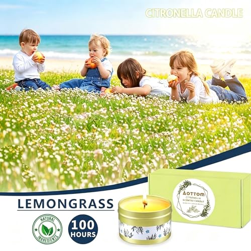 Citronella Candles Outdoor, Outdoor Candles Lemon Garden Lemongrass Natural Soy Wax - Up to 120-160 Hours Burning Time Scented Candle for Picnic, Camping, Patio