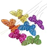 Corsage Creations - 10cm Glitter Butterflies - Blue, Lilac, Orange, Green, Hot Pink and Yellow (12pcs per pk, on a 20cm Wire)