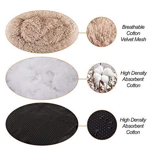 XIGRS Dog Calming Bed, Orthopedic Round Donut Cuddler Ultra Soft Plush Comfortable Cozy Sponge Cushion Bed with Non-Slip Bottom Furry Bed for Small Medium Pets Calm Sleeping (S-23.6INCH, Brown)