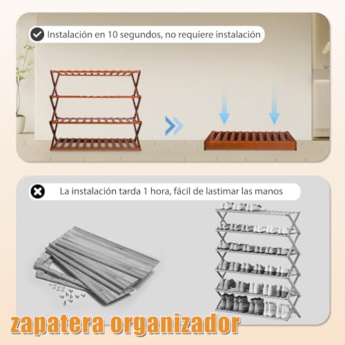 JESUS zapatera Plegable, No Requiere instalación, 4 Capas, 12-16 Pares | Organizador Zapatos de instalación Libre de 4 Capas, 12-16 Pares de Zapatos, Zapatera para Dormitorio, Puerta, Sala de Estar