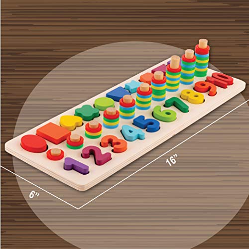 Toy To Enjoy Wooden Number Puzzle with Rings & Shapes - Stacking Montessori Sorting Toy for Early Learning - for Age 3 to 5 Kids & Toddlers - Chunky Jigsaw Pegboard - Number Learning Board Toys - Thumbnail 3