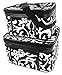 2-Piece Set - Damask Print Cosmetic Train Cases w/ Black Trim