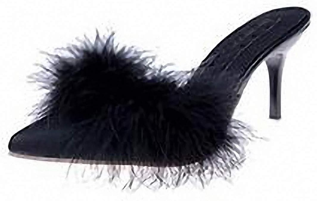 Womens Slippers Sexy Pointed Toe Slides Real Fur Slippers Closed Toe Thin High Heels Loafers Ostrich Feather Sandals Women Outside Shoes