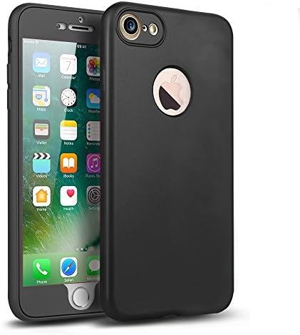 iPhone 7 Case, Monova Ultra Slim Fit 360 Degree Full Body Protection Cover Fingerprint Resistant Sleek Soft Matte TPU Case with [Free Tempered Glass Screen Protector] for iPhone 7 4.7 inch (Black)
