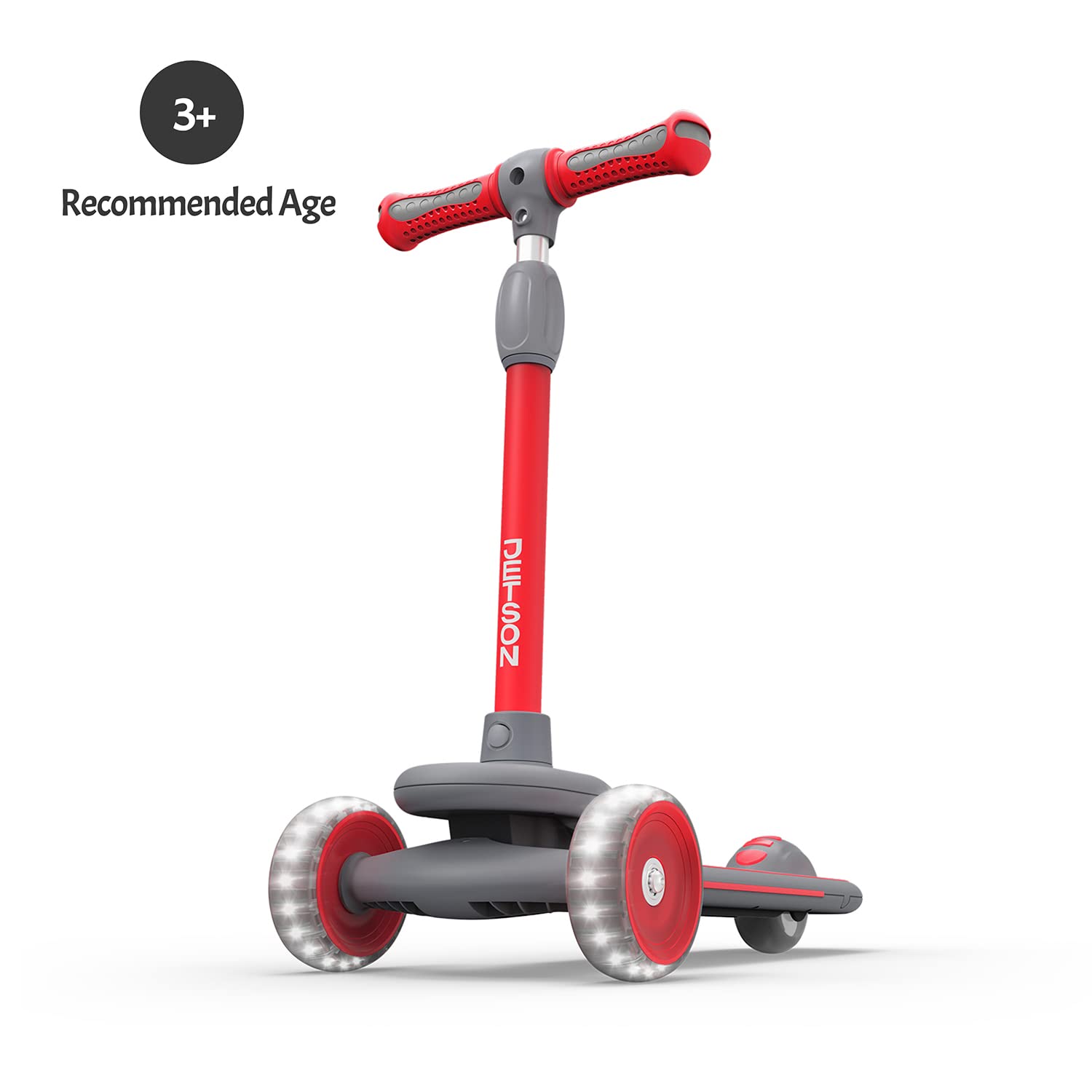 Gleam Kids Kick Scooter | LED Light-Up Wheels | Rear Foot Brake | Adjustable Handlebar | Wide Deck | Lean-to-Steer | Three Wheels | 5” Front Wheels | 3.5” Rear Wheel | Ages 3+
