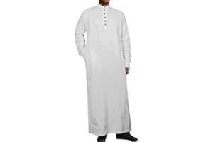 YAOHUOLE Muslim Thobe for Men Button down Mens Caftans Big and Tall Mens Arab Thobe with Pocket