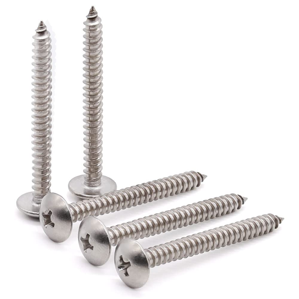Glvaner M4.2 x 38mm Truss Head Phillips Drive Wood Screws, 304 Stainless Steel 18-8, Mushroom Head Self Tapping Screws, Bright Finish, Pack of 50