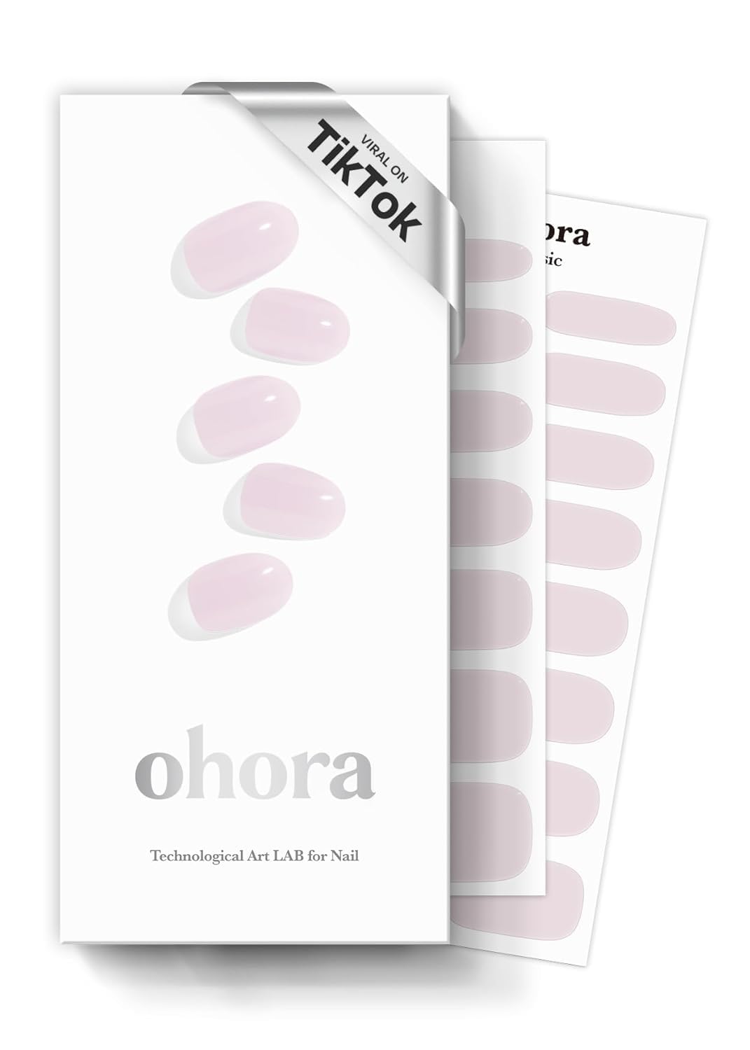 ohora Semi Cured Gel Nail Strips (N Bare Pink) - White, Solid, Works with Any UV/LED Lamps, Salon-Quality, Long Lasting, Easy to Apply & Remove - Includes 2 Prep Pads, Nail File & Wooden Stick
