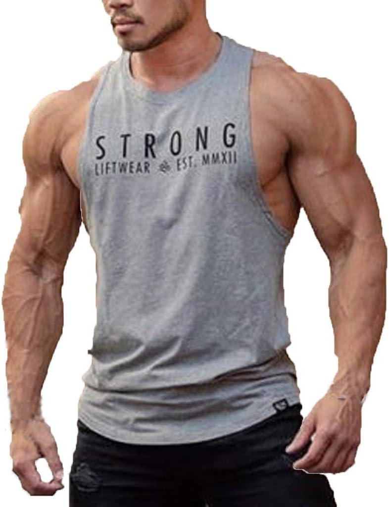 YAYUMI Men Sleeveless Bodybuilding Shirt Tank Top Tee Singlet Fitness Sport Vest
