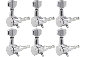 MOTOKU 6R Inline Chrome Guitar Locking Tuners Tuning Pegs Keys Machine Heads Right Hand for Fender Stratocaster Telecaster Style Electric Guitar Chrome