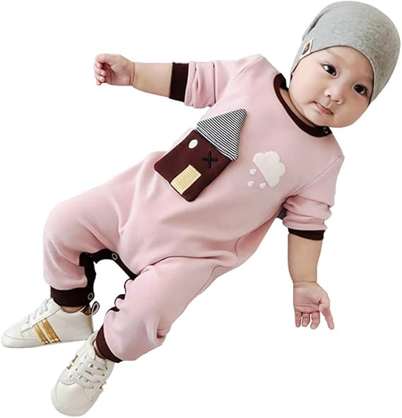 Amazon Co Jp Momoy ロンパース ベビー カバーオール 赤ちゃん服 長袖 出産祝い 春秋冬 綿 Baby 0 24か月 肌着パジャマ 肩ボタン カジュアル 可愛い ハウス柄 服 ファッション小物