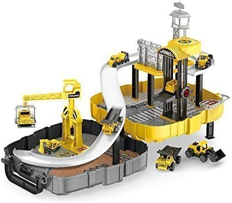Construction Vehicle Factory Garage Play Multi-Piece Children’s Toy Set, Variety of Cars, (Includes Backpack)