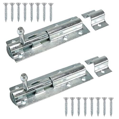 TERF Heavy Duty Tower Door Bolt Barrel Slide Lock Zinc 100mm [4''] Latch with Screws Ideal for Internal and External Strong Doors Locks Garage Shed Garden Gate Multi Use - Pack of 2, Silver