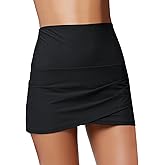GRAPENT Women's High Waist Tulip Hem Shirring Swim Skirt Swimsuit Bikini Bottom