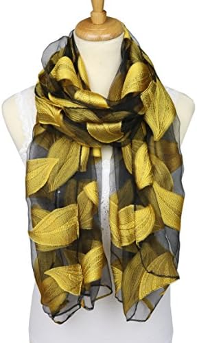 ChikaMika Silk Scarves for Women 100% Silk Scarves Leaves Printing Silk Wrap and Shawls