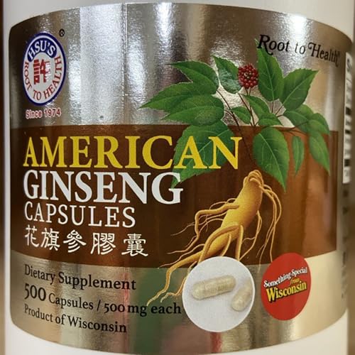Hsu's Ginseng SKU 1005 | American Ginseng Capsules, 500ct | Cultivated American Ginseng from Marathon County, Wisconsin USA | 许氏花旗参丸 | 500ct Bottle, 西洋参, B000153QYQ