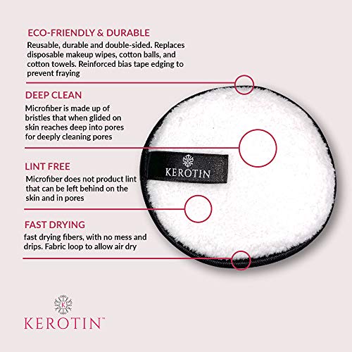 Kerotin Microfiber Make Up Remover Pads + Mesh Bag for Machine Washing - Reusable Microfiber face scrubber, Makeup Cleansing Pads - Chemical free, Machine Washable, Promotes Healthy Skin, Fast Drying
