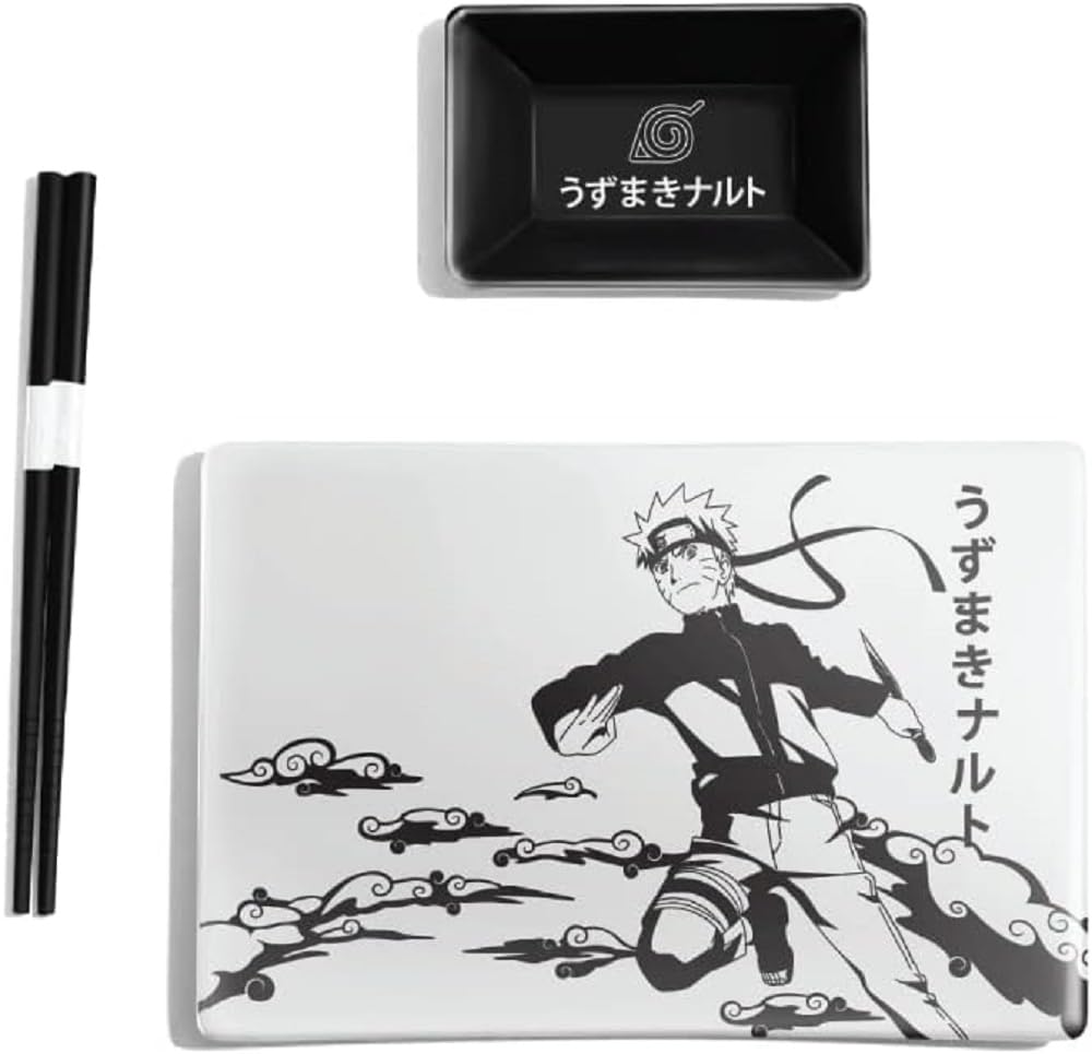 Just Funky Naruto Shippuden 3-Piece Japanese Dinnerware Ceramic Sushi Set | Kitchen Set