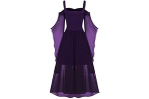 FARTEY Fairy Dress for Women Renaissance Medieval Gothic Dress Cold Shoulder Butterfly Sleeve Maxi Dress Steampunk Clothes