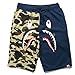 Shark Pattern Camouflage Stitching Shorts Men Drawstring Black Sports Shorts Royal Blue XL