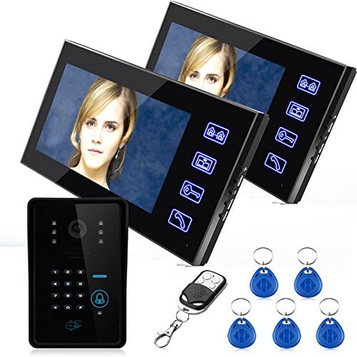 ENNIO 7" Two Monitors RFID Password Video Door Phone Intercom Doorbell With IR Camera 1000 TV Line Remote Access Control System
