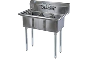 EXPRESS KITCHQUIP Commercial Stainless Steel 3-Compartment Utility Sink with 10" Faucet – Kitchen Wash Station | 19" x 36" Bay Sink | NSF Certified