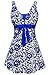 wantdo Women's Plus Size One Piece Swimsuit Tummy Control Modest Bathing Suit Flower Print Swimdress with Skirt