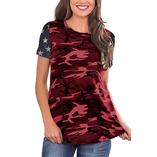 Click Here to See More Images NREALY Women Camouflage Print American Flag Sexy Short Sleeve Tops Blouse T-Shirt Tee