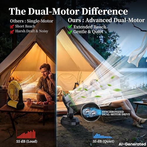 AJVV Camping Fan, Oscillating Battery Powered Portable Rechargeable Hanging Tent Fan with Light and Remote for Camp, Outdoor, Emergency Power Outage, Fishing, RV Travel, Green