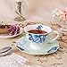 PULCHRITUDIE Eileen's Reserve Fine China Tea Cup and Saucer Set, Blue Peony, Set of 2