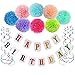 LITAUS Birthday Decorations for Girls& Boys,Happy birthday banner with Pom Pom and Party Swirls for Baby girls first birthday decorations,Rainbow Birthday Party Supplies