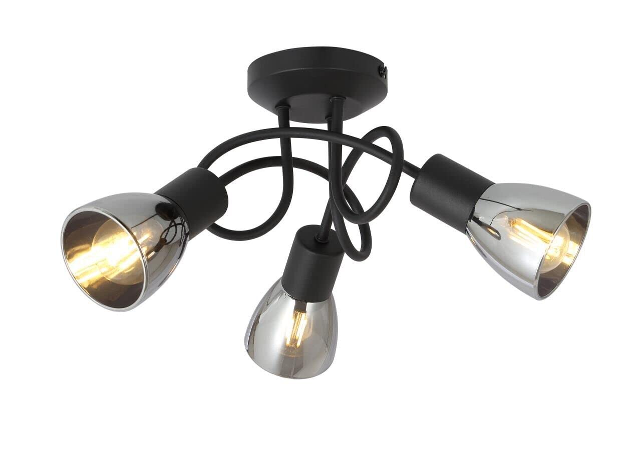 UKEW 3 Way Cross Over Ceiling Light - Modern Black Design Flush Smoked Glass Fitting Spotlight Lamp - Living Room Bedroom Round Hallway Bar Light