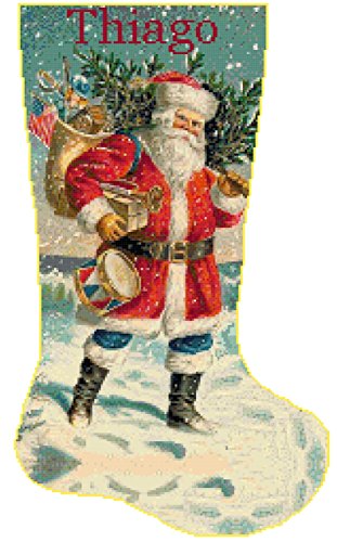 Pattern Only Cross Stitch Christmas Stocking Santa 2 with Name