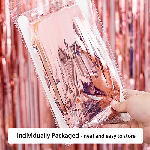 HAPY SHOP 4PACK 3.28ft x 6.56ft Rose Gold Metallic Tinsel Foil Fringe Curtains Photo Backdrop for Birthday Wedding Engagement Party, Bridal Shower, Baby Shower, Bachelorette Holiday Celebration Party Decorations