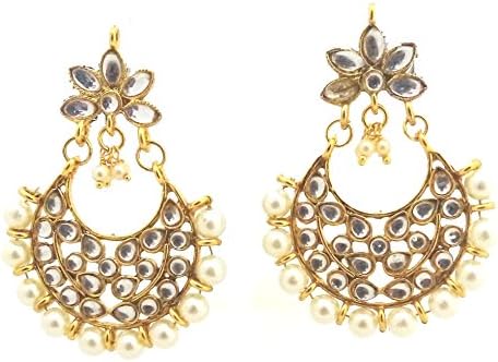 Shourya Exports Chandbali Pearl Kundan Indian Bollywood Earrings
