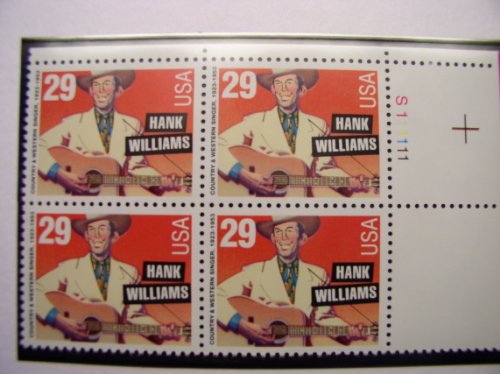 1993 HANK WILLIAMS #2723 Plate Block of 4 x 29 cents US Postage Stamps