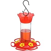 Rihogar Plastic Hummingbird Feeders for Outdoors Hanging, 1 Pack Humming Bird Feeders with 6 Feeding Ports, Built-in Ant Moat, Wild Bird Feeder for Outside Garden, Leak-Proof, Red (12 oz)