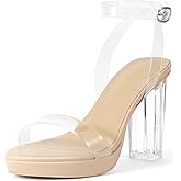 ZriEy 4-Inch Platform Clear High Heels for Women Block Chunky Heeled Sandals Open Toe Ankle Strap Heels Wedding Party Evening Prom Dress Pump Sandal Shoes