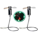 DECVO USB LED Clock Fan 90mm USB-Powered Portable Mobile USB Fan with Clock, LED Light Time (2 PACK)
