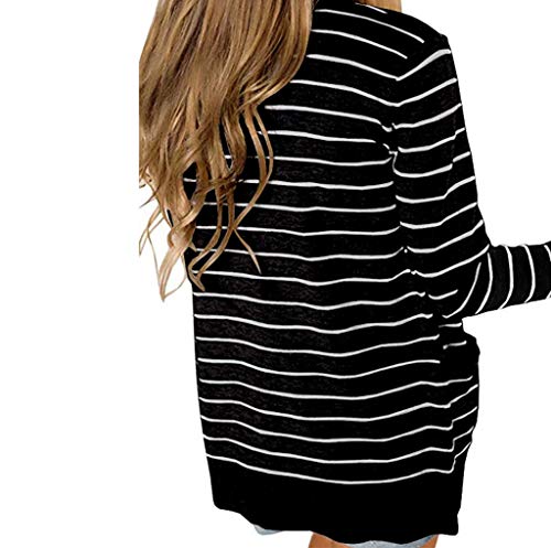OSTELY Women Fashion Long Sleeve Striped Open Front Long Type Kimono Cardigans Outerwear(Black,XXL)