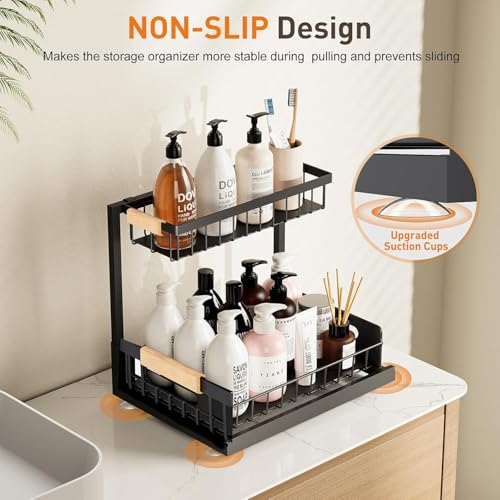 Under Sink Organizer, Height Adjustable kitchen organizers and Storage, Space Saver 2 Tier Pull Out Drawer Cabinet Shelf Storage Rack for Kitchen Bathroom organizer, 1 Pack
