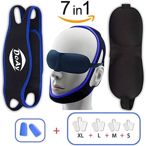 Snoring Solution Anti Snoring Chin Strap Device – Silk Sleep Mask + Strap + 4x Nasal Dilator + Earplugs | 2018 Upgrade Version | Soft &amp; Breathable | Adjustable Size | Anti Bacterial | For Men &amp; Woman