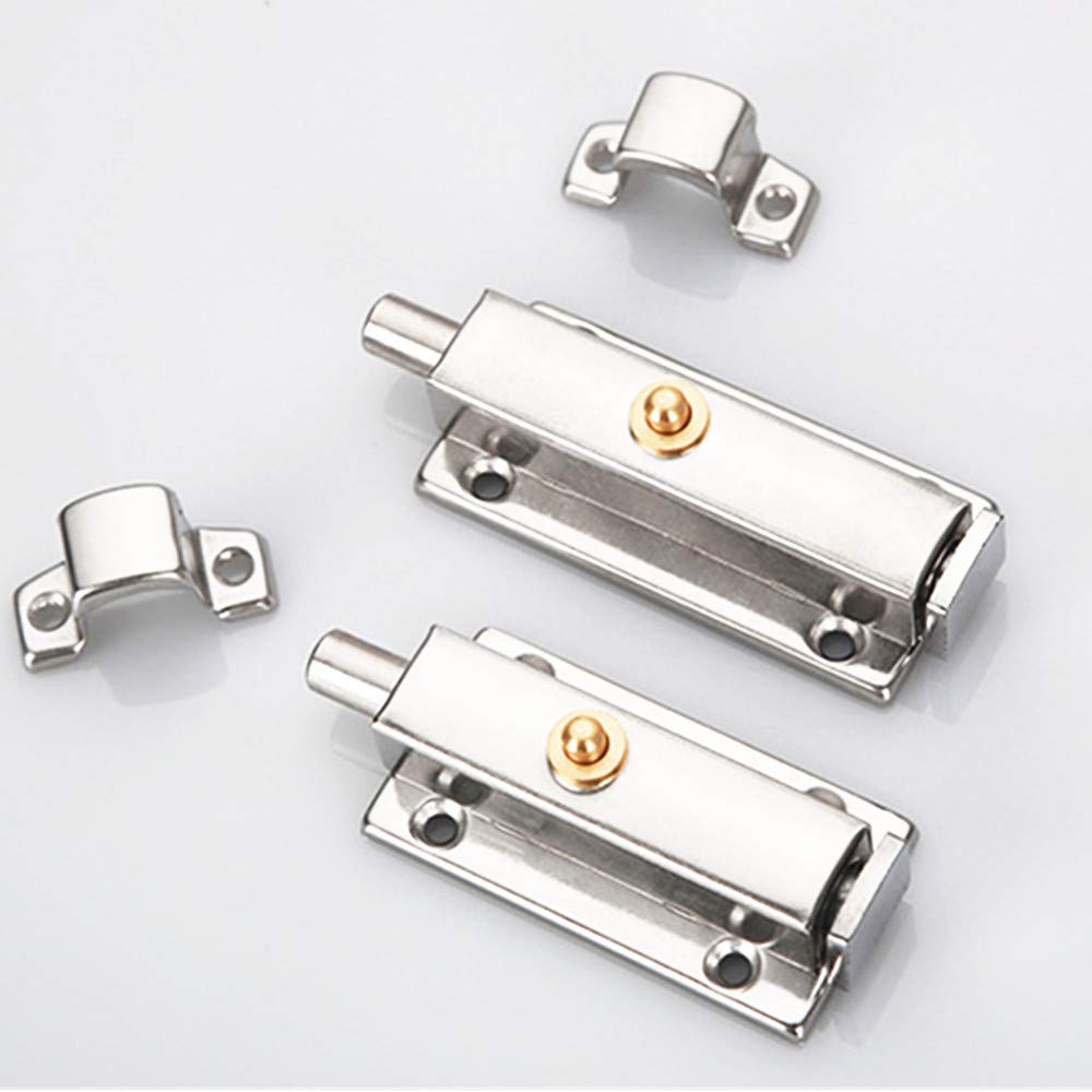2PCS Stainless Steel Automatic Spring Bolt with Button Door Bolt Lock, Anti-Theft Thickening and Widening Lock