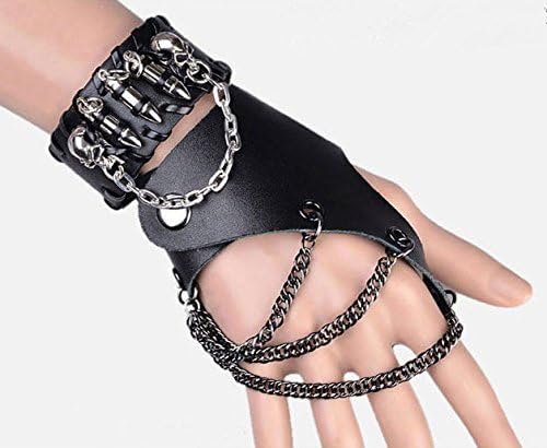 Steampunk Leather Bracelet and Fingerless glove Set for Man and Women..Rock style Adjustable (Left hand)