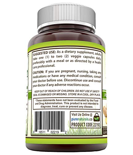 Pure Naturals Ginger Root Supplement - 550mg Capsules - Easy to Swallow Capsule - Commonly Used Natural Remedy for Nausea Due to Pregnancy & Other Conditions - 120 Pills Per Bottle