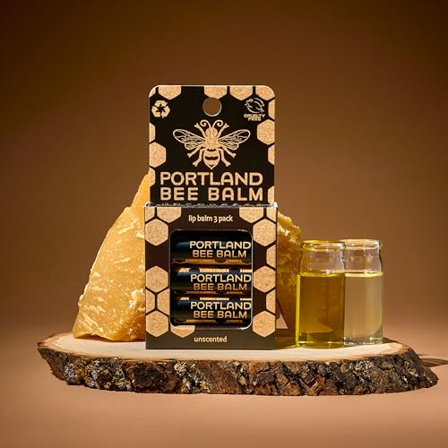 Portland Bee Balm All Natural Handmade Beeswax Based Lip Balm, Unscented 3 Count