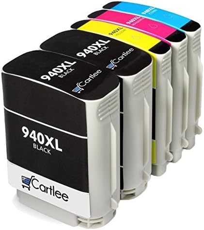 Cartlee Set of 5 Remanufactured 940xl High Yield Ink Cartridges for All Officejet 8000, 8000a 8500s and 8500 printer models