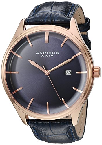 Akribos xxiv men s quartz rose-tone case with blue sunr…