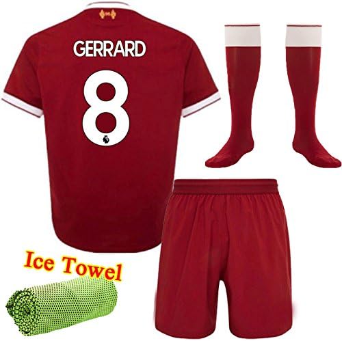 FC FirstClass 2017-18 Football Soccer Red Home Kit Sportwear Short Sleeve Kids Shirt & Shorts & Socks & Free Ice Face Cloth 3-12 YRS Jersey (GERRARD 8, 5-6 years)